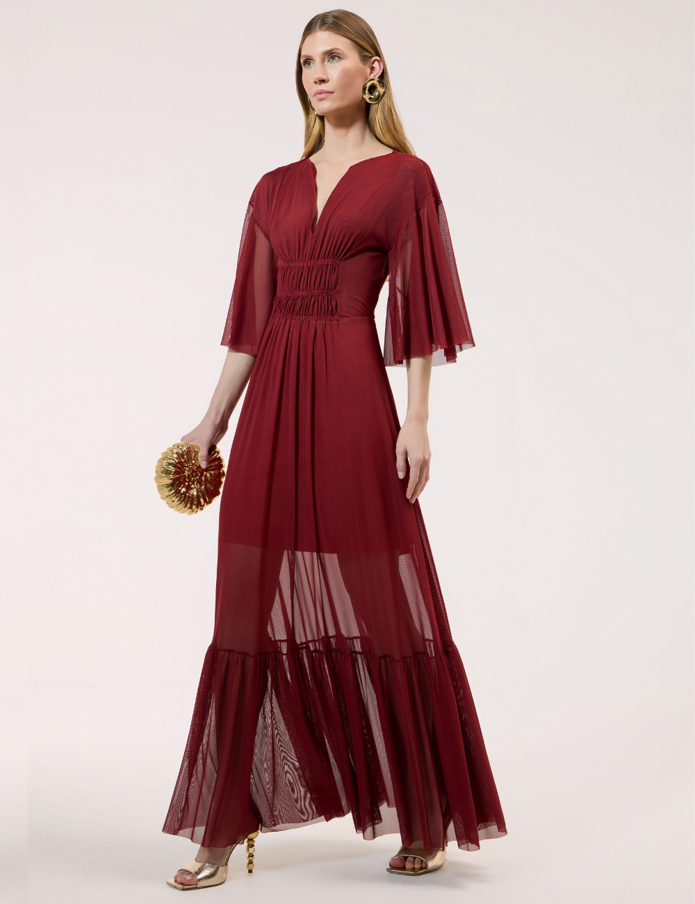 Vestido Longo Bordô em Tule