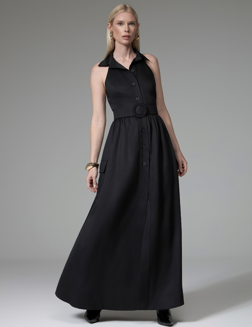 Chemise Longo Preto com Cinto