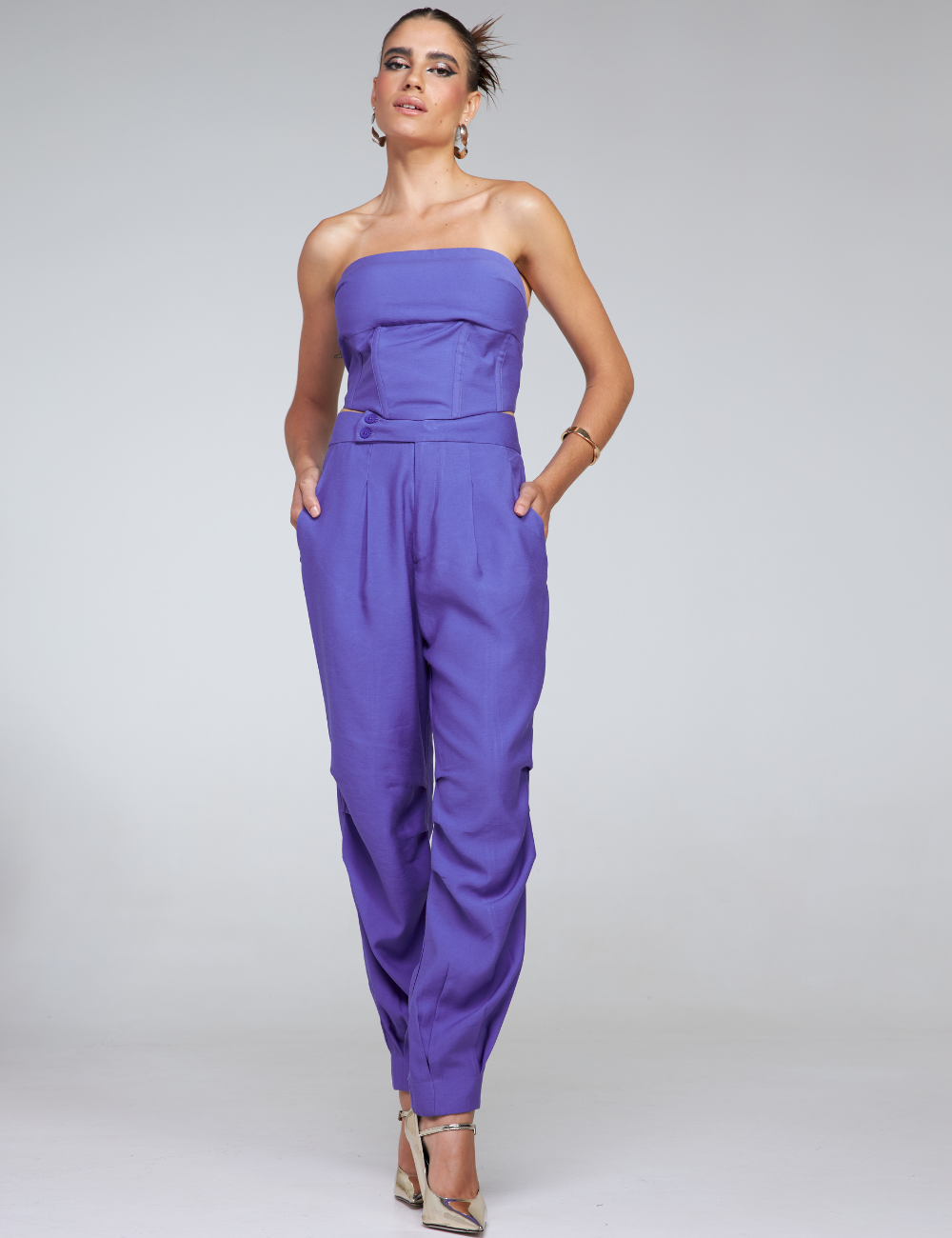 Calça Cenoura Roxa com Pregas