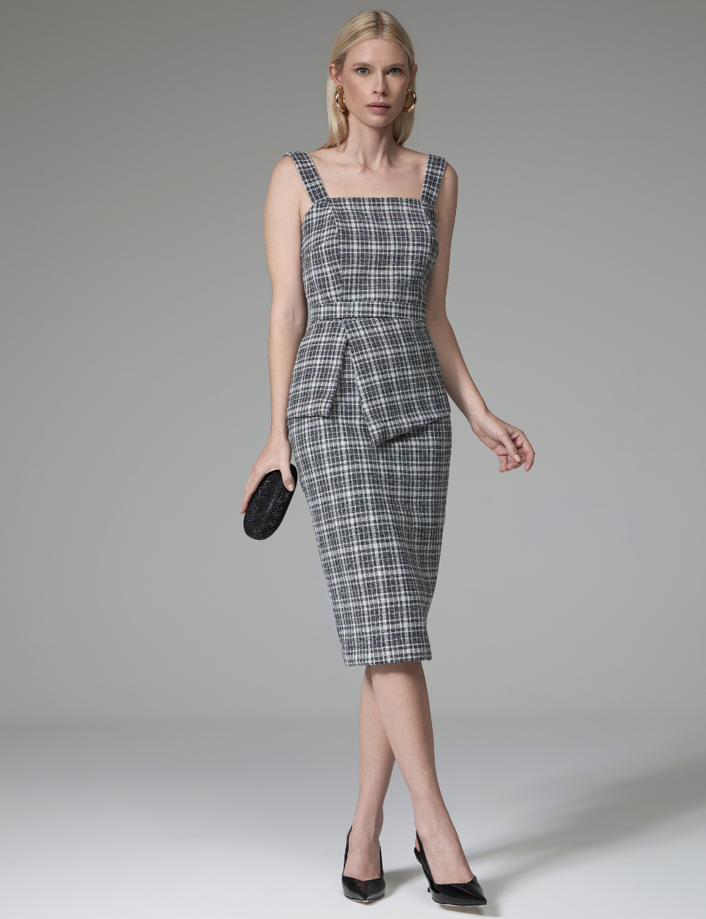 Vestido Xadrez em Jacquard com Cinto