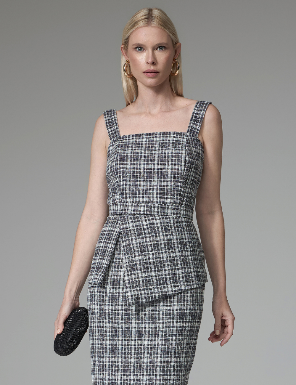 Vestido Xadrez em Jacquard com Cinto