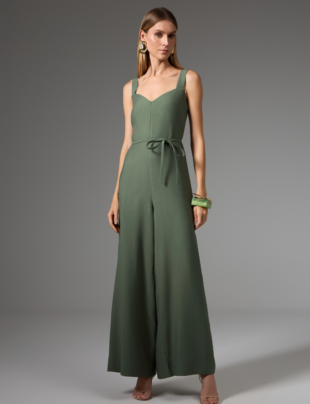 Macacão Pantalona Verde com Faixa