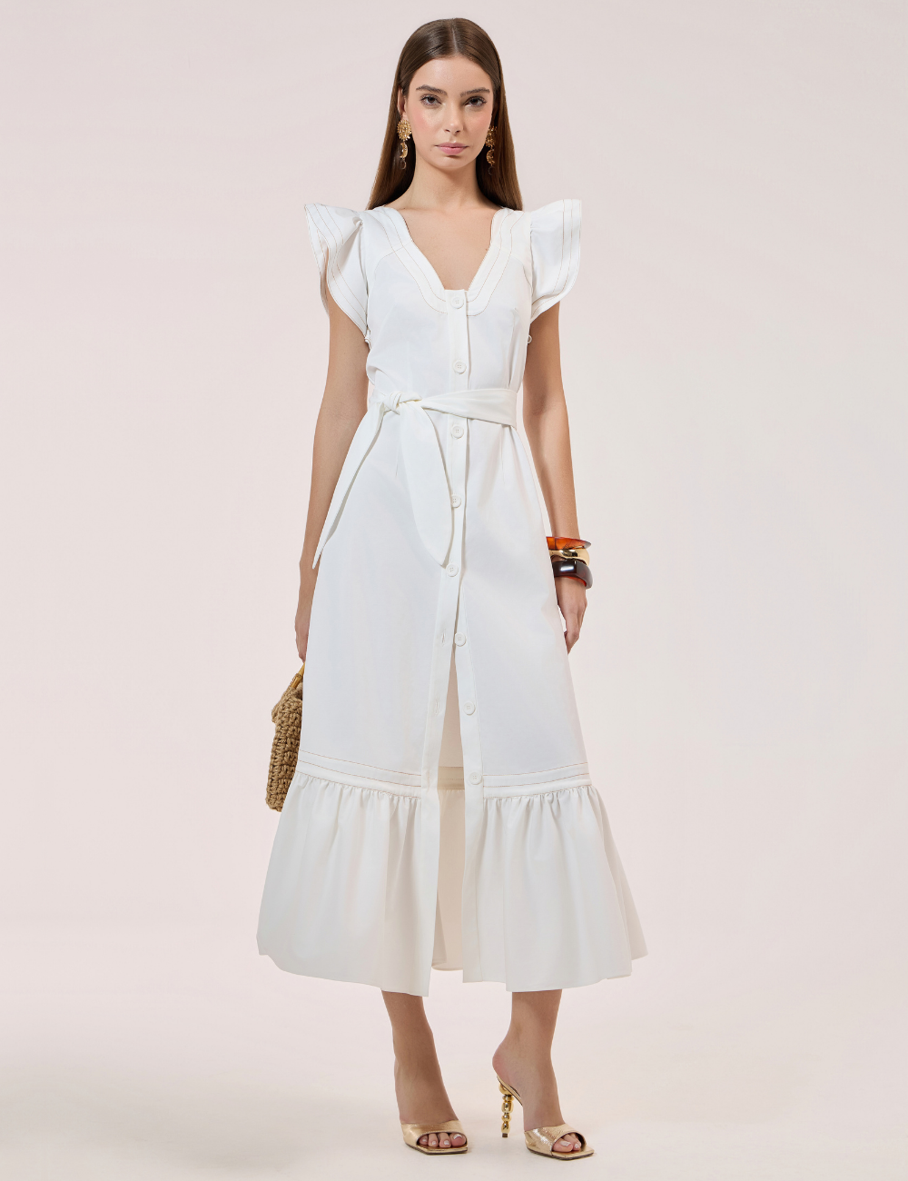 Chemise Off White Pespontado com Faixa