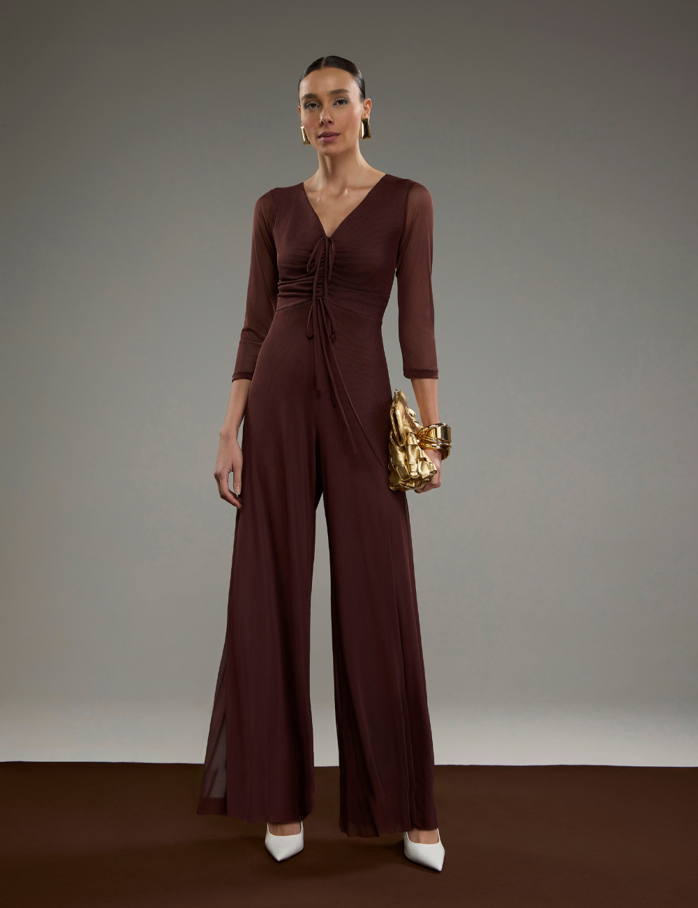 Macacão Marrom em Tule com Amarração