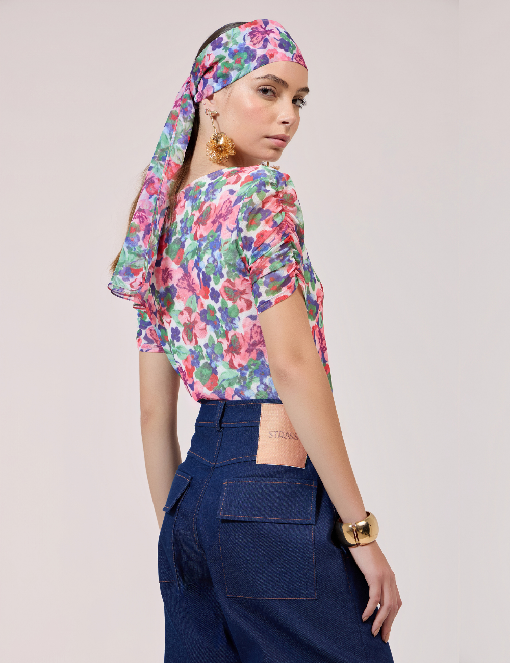 Blusa Floral Rosa em Tule