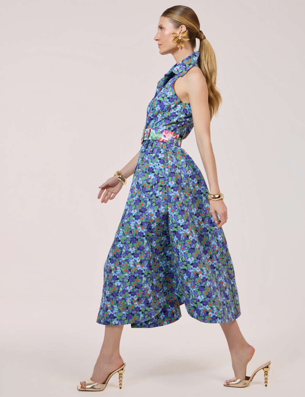 Vestido Longo Floral Azul com Bolsos