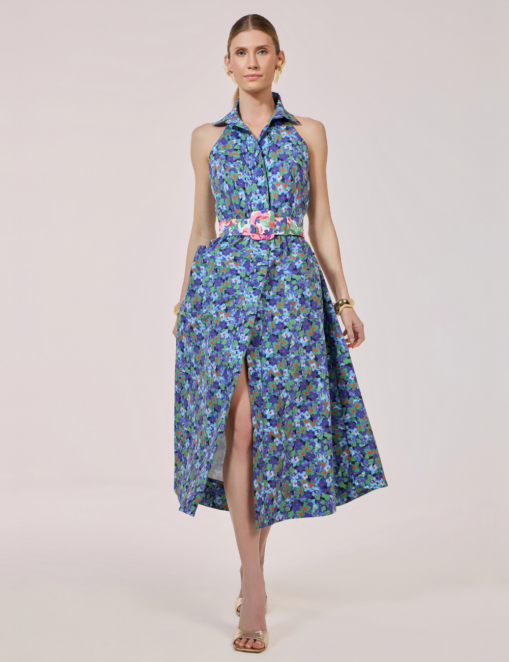 Vestido Longo Floral Azul com Bolsos