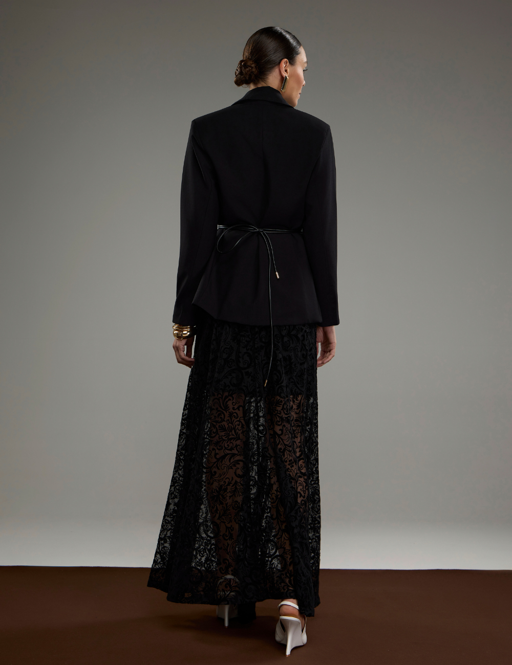 Saia Longa Preta em Tule e Veludo