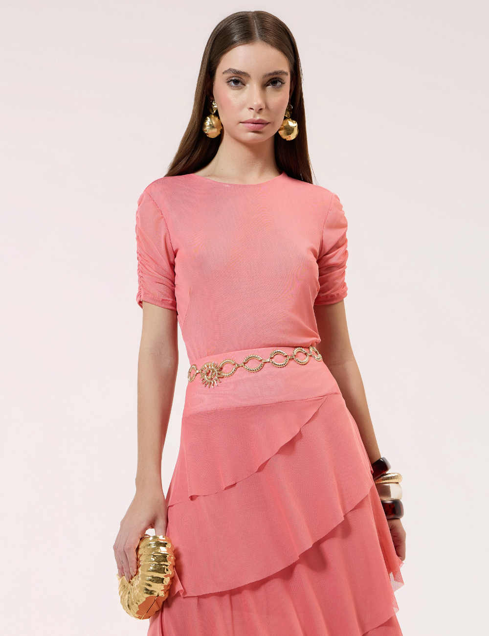 Blusa Coral em Tule