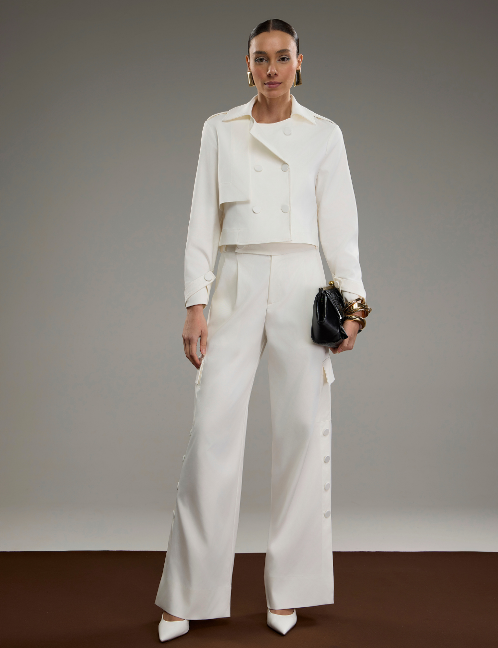 Calça Reta Off White com Botões