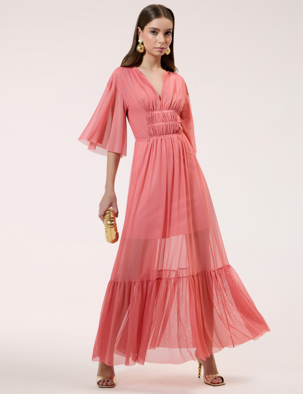 Vestido Longo Coral em Tule