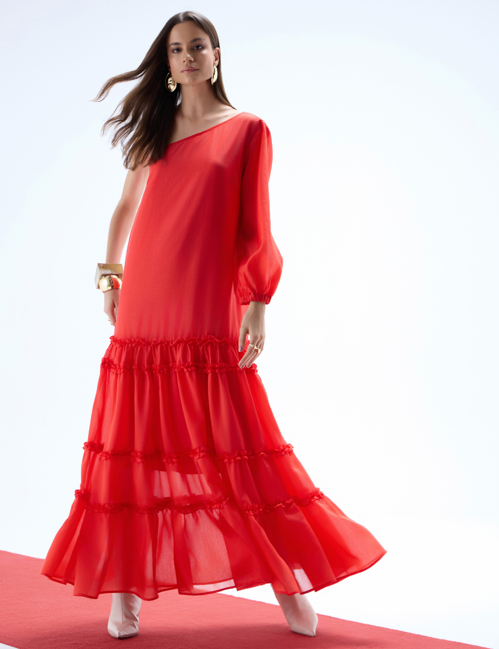 Vestido Longo Vermelho Ombro Único