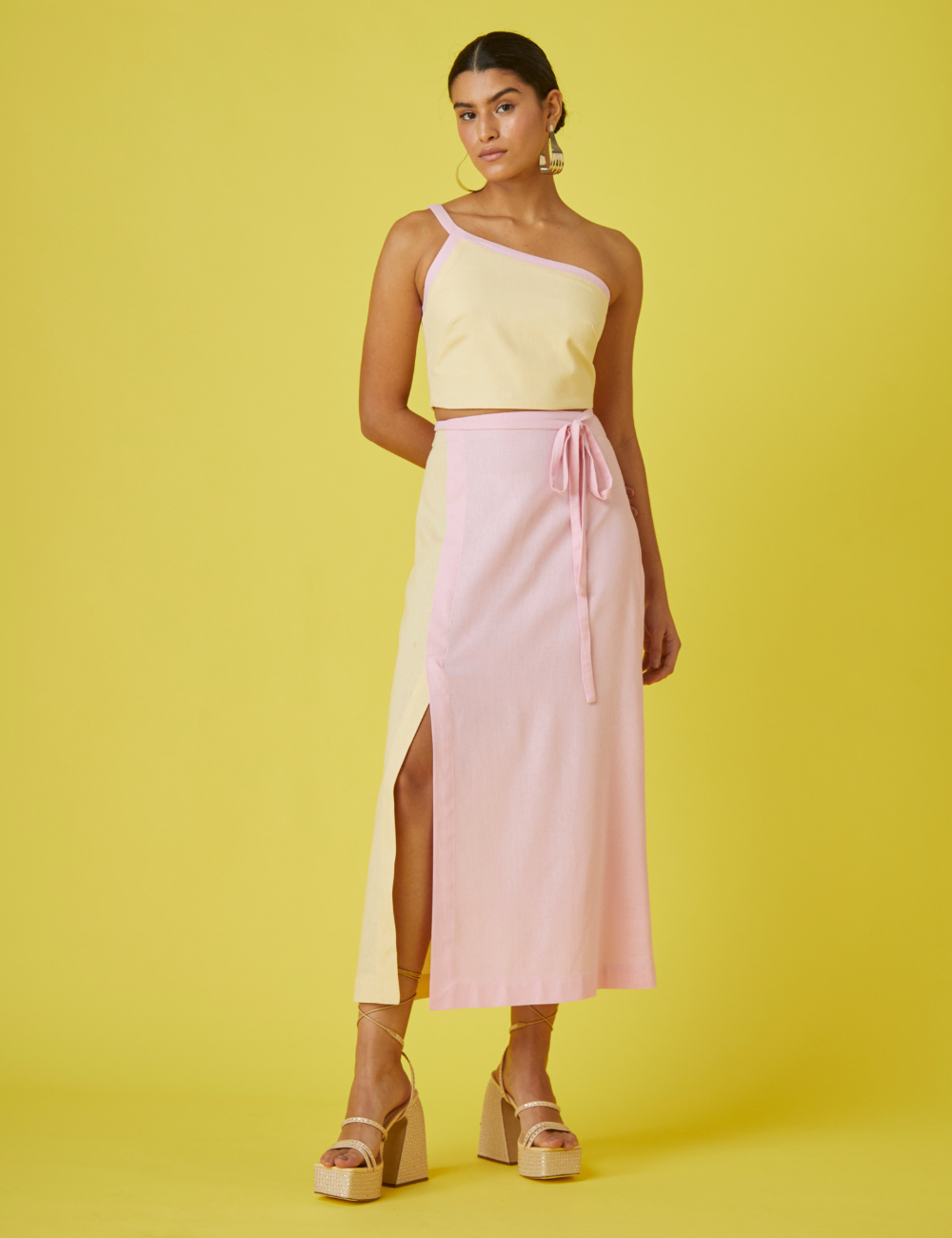Saia Midi Bicolor com Fenda