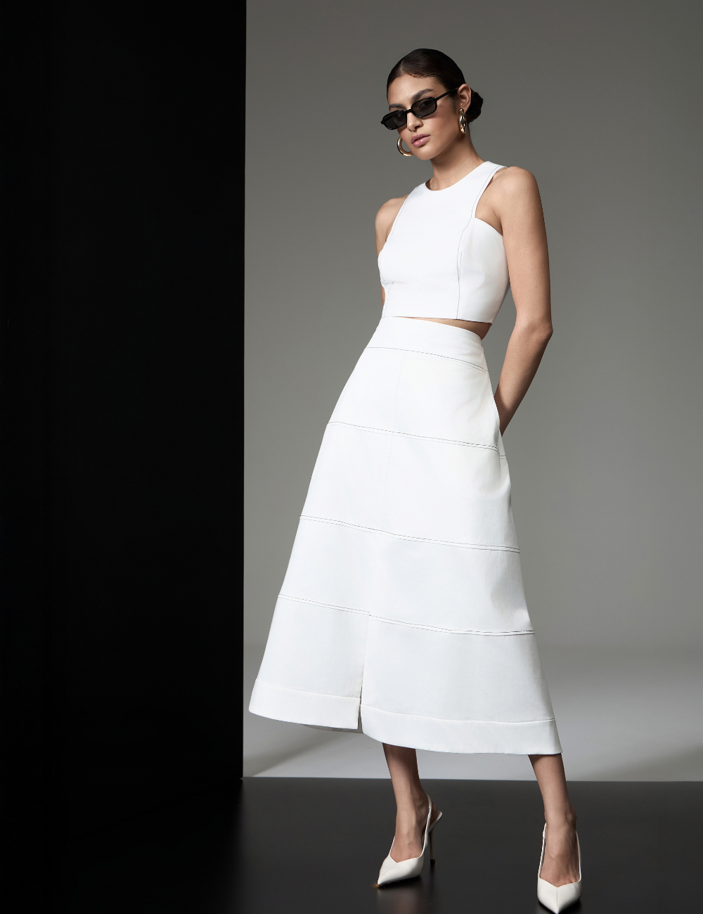 Saia Midi Pespontada Off White