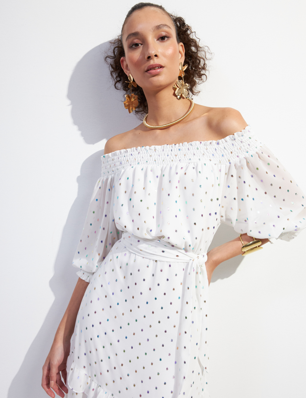 Vestido Longo Off White com Babadinhos