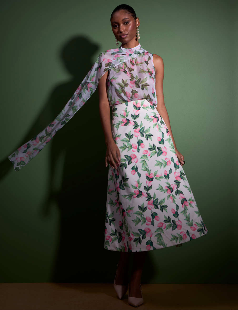 Saia Midi Floral Off White