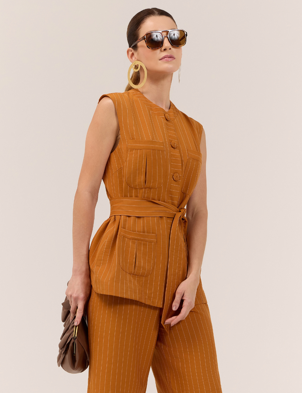 Conjunto Laranja Risca de Giz com Amarração