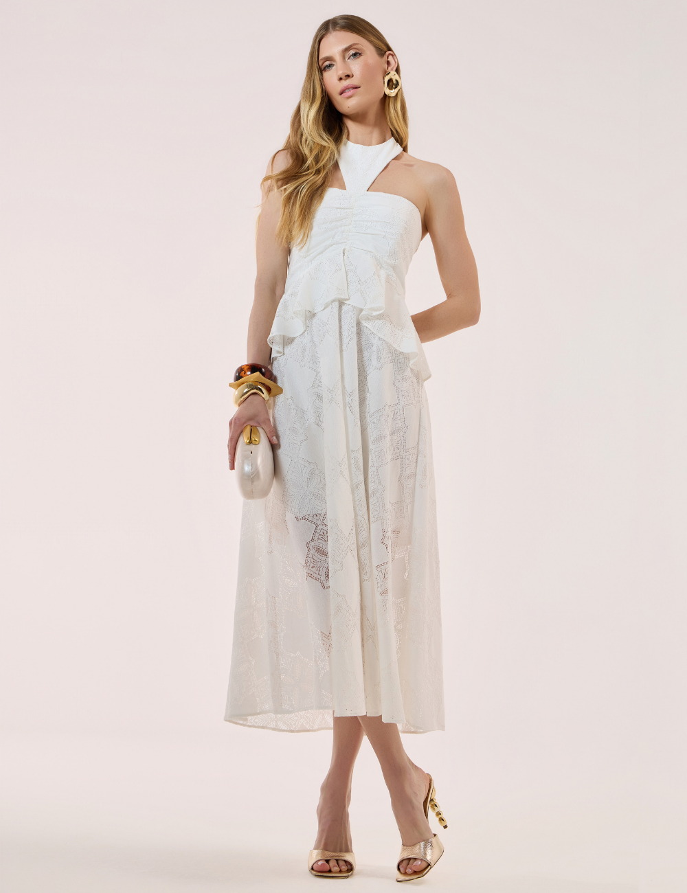 Vestido Midi Off White em Renda
