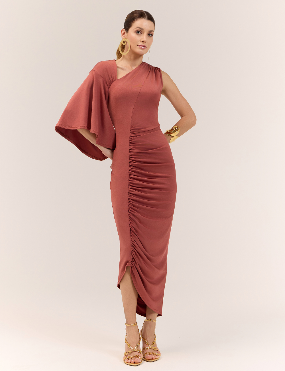 Vestido Caramelo Midi Ombro Único