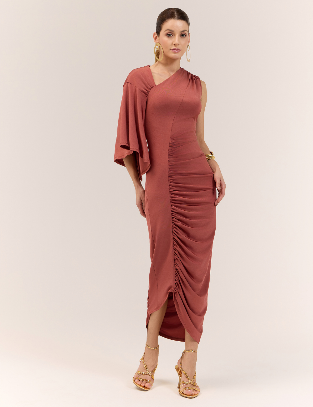 Vestido Caramelo Midi Ombro Único