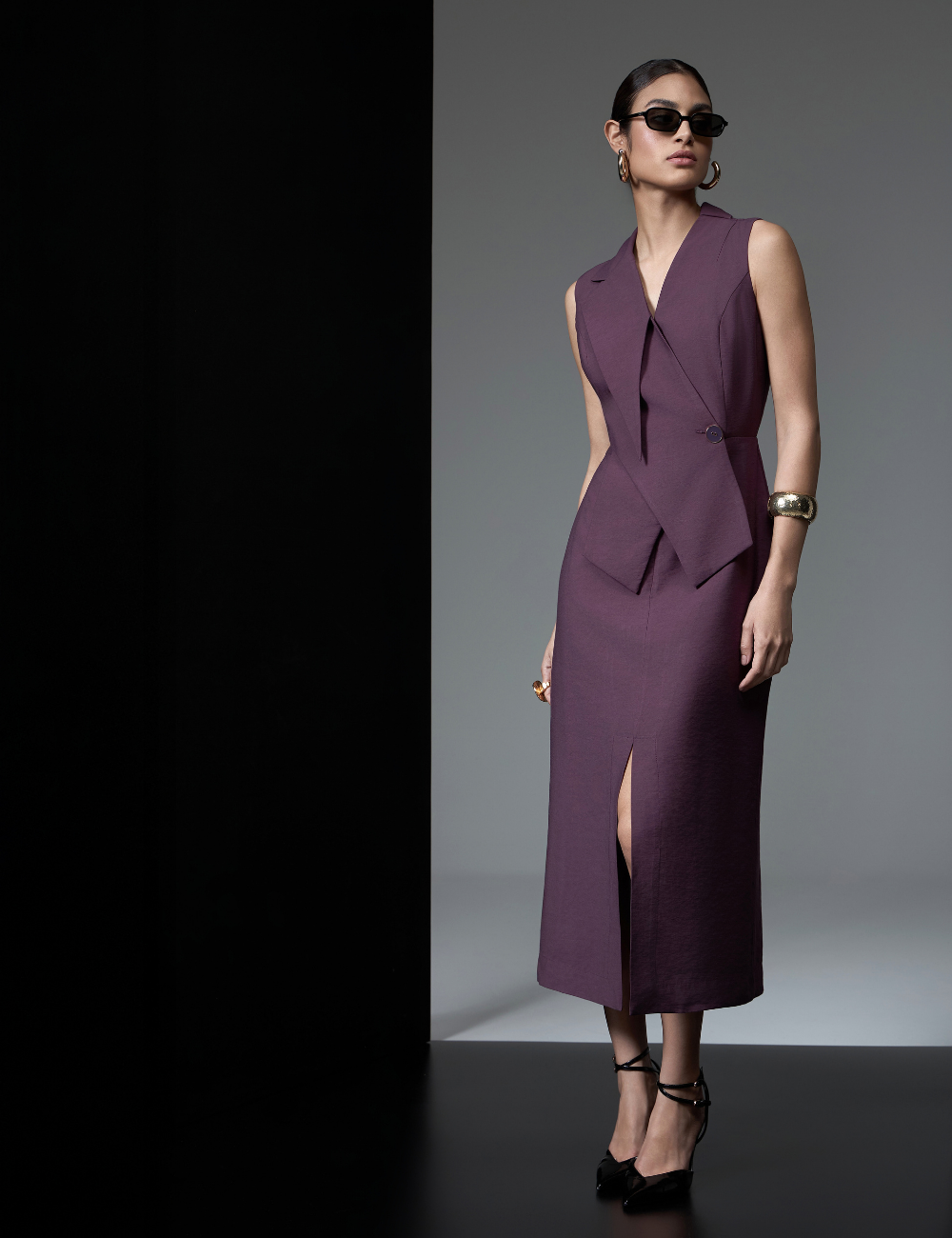 Vestido Midi Roxo com Fenda