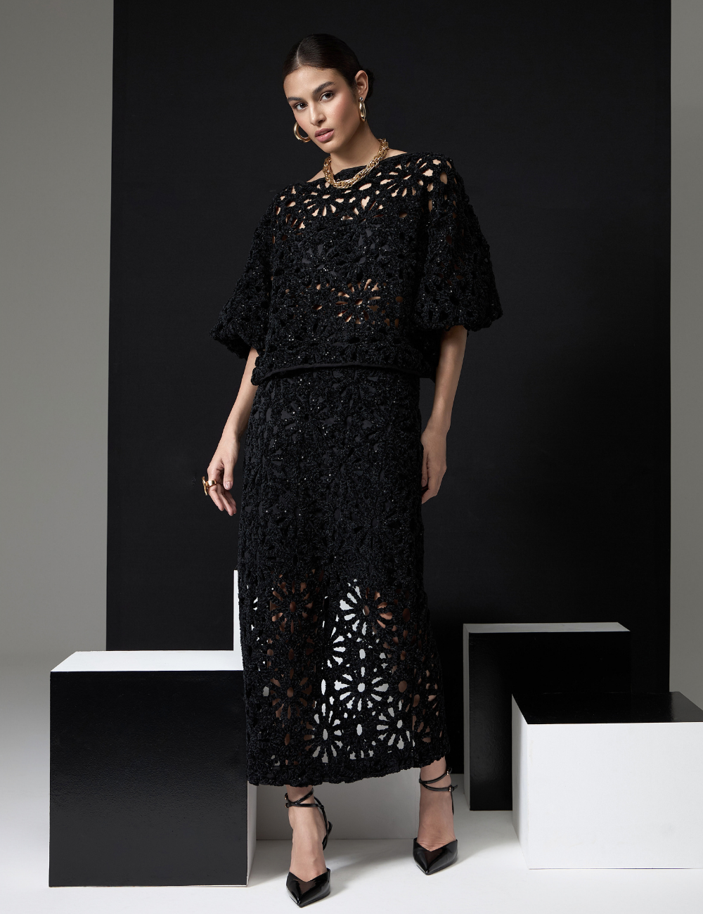 Conjunto Preto em Veludo com Paetês