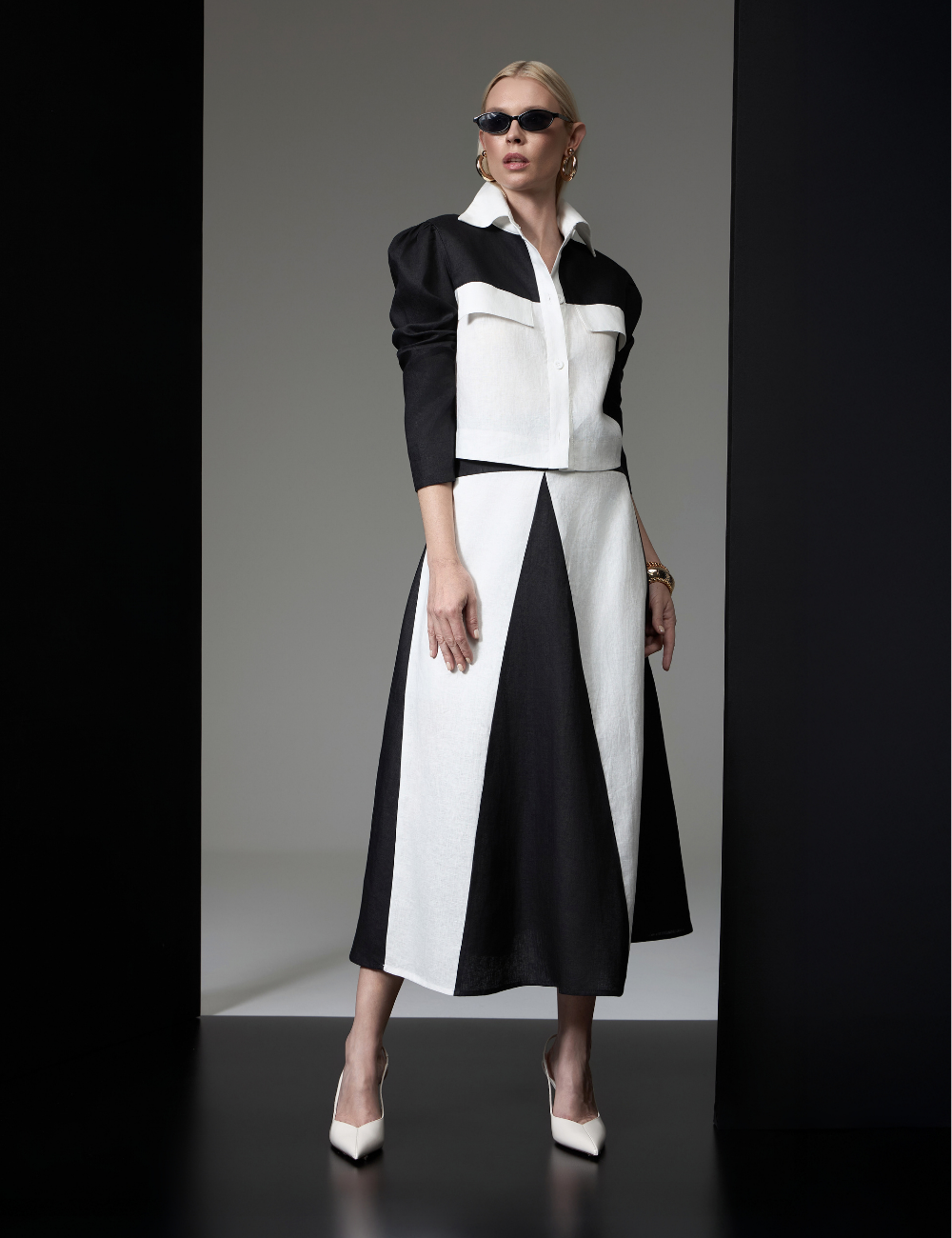 Conjunto Bicolor em Linho com Recortes