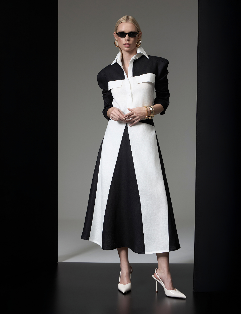 Conjunto Bicolor em Linho com Recortes