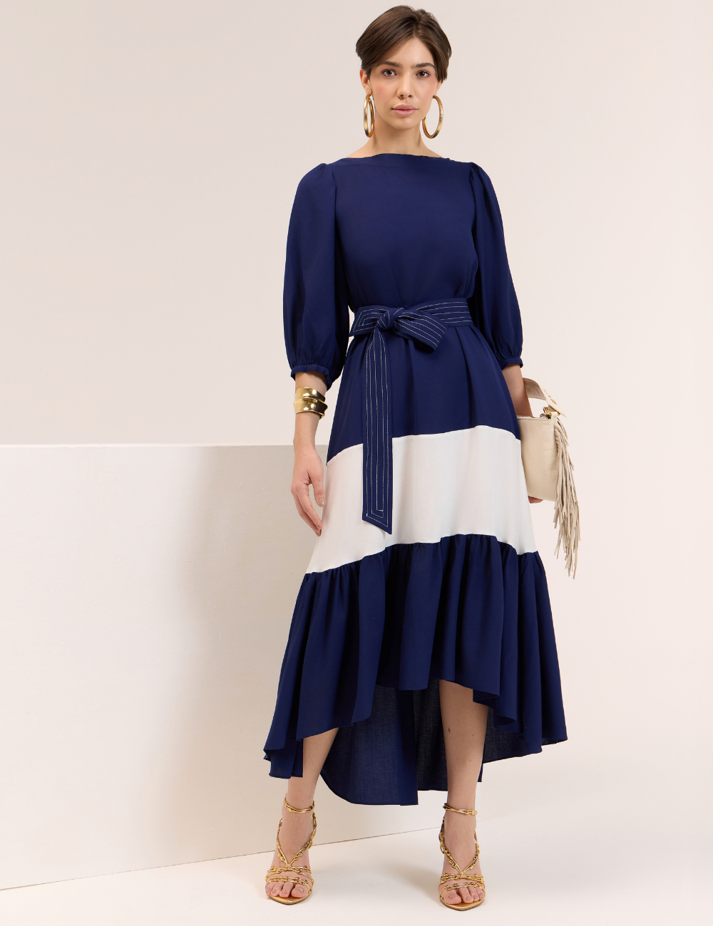 Vestido Bicolor Azul com Faixa