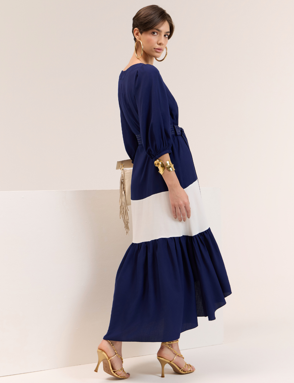 Vestido Bicolor Azul com Faixa