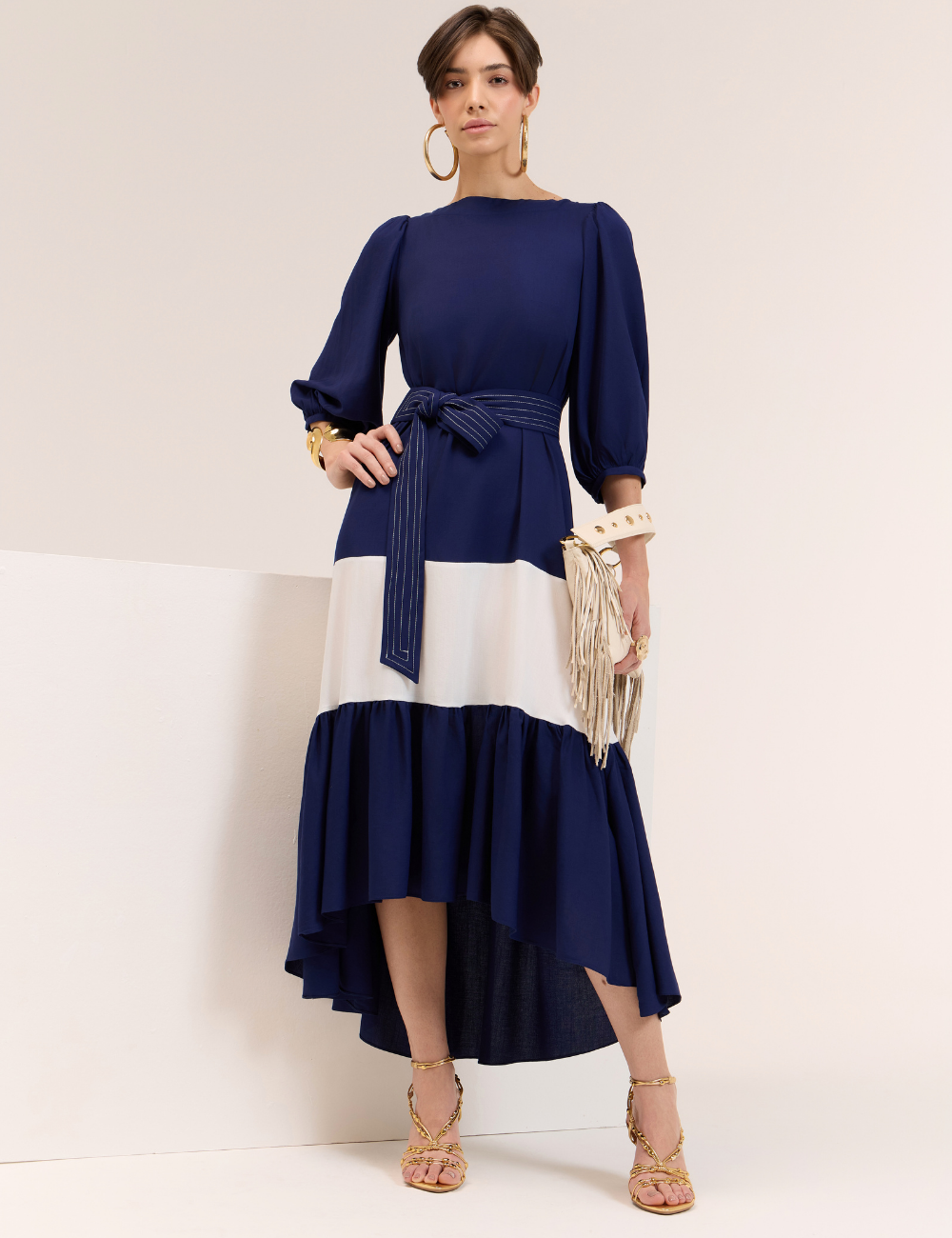 Vestido Bicolor Azul com Faixa