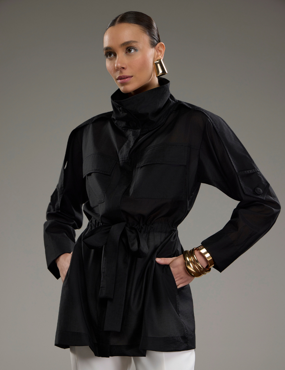 Parka Preta com Faixa