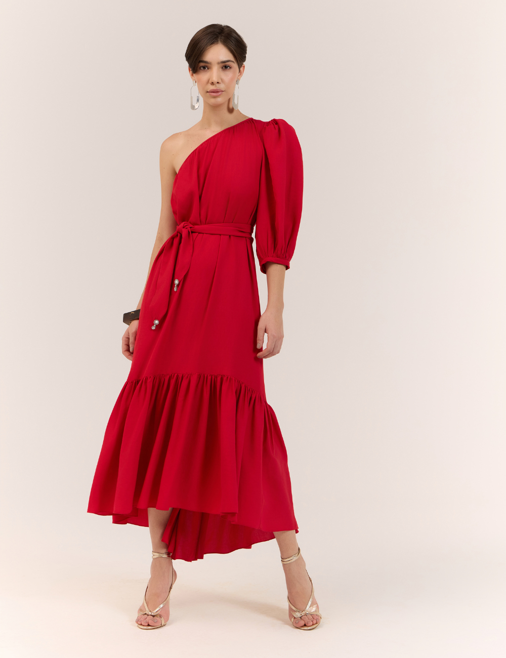 Vestido Longo Vermelho Ombro Único