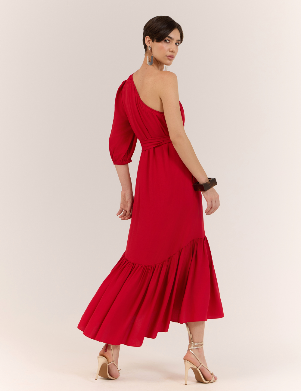 Vestido Longo Vermelho Ombro Único