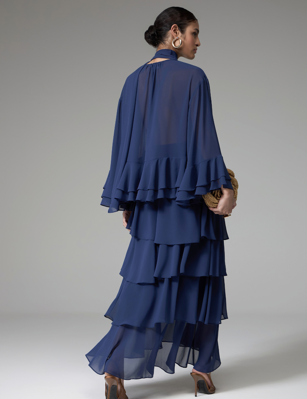 Saia Longa Marinho com Babados em Camadas