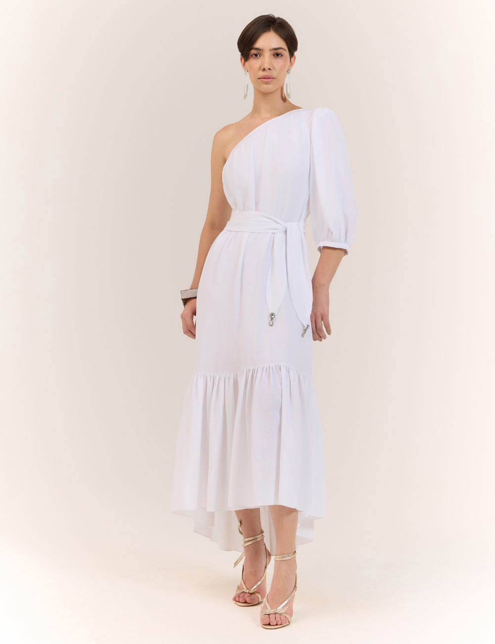 Vestido Longo Off White Ombro Único