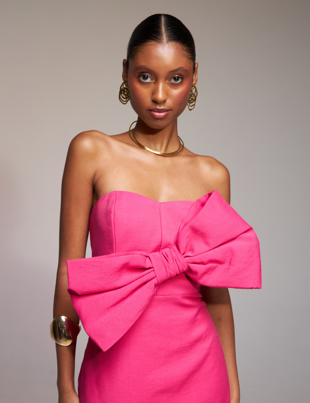 Vestido Midi Pink sem Alças com Laço