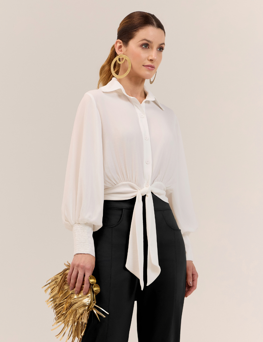 Camisa Off White com Amarração