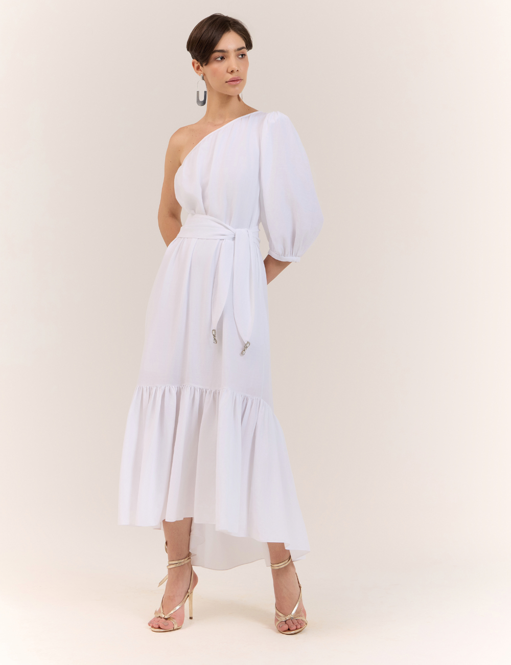 Vestido Longo Off White Ombro Único