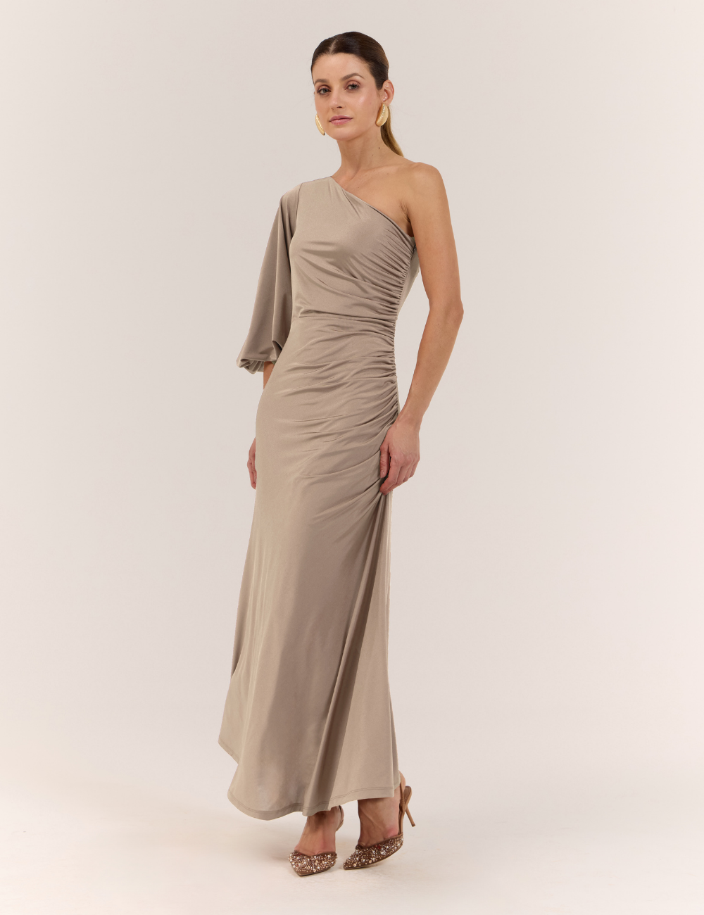 Vestido Longo Prata em Jersey