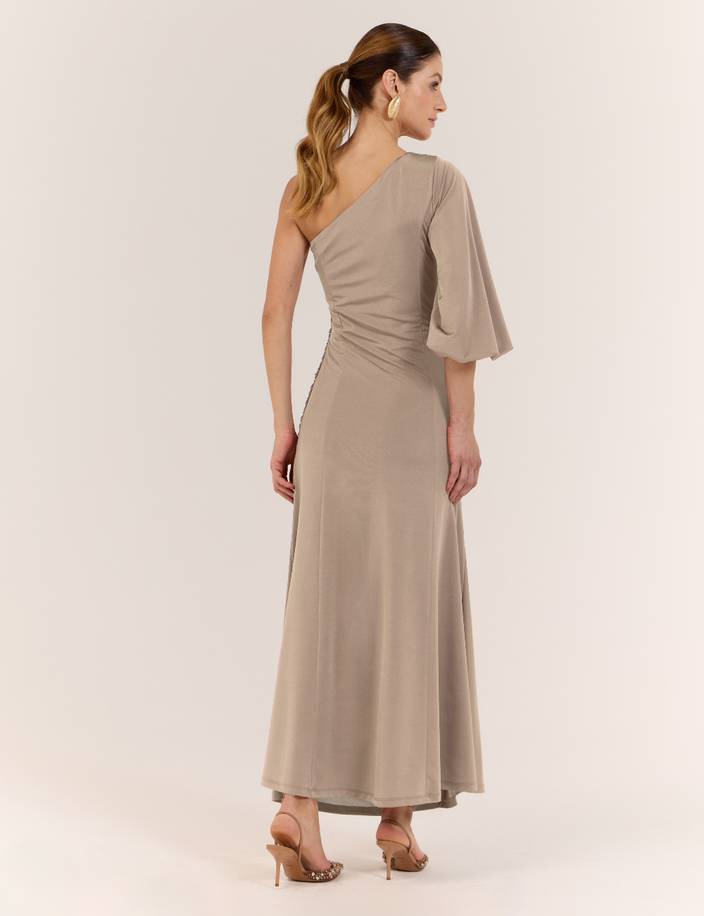 Vestido Longo Prata em Jersey
