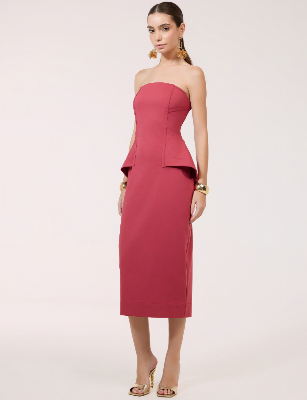 Vestido Midi Rosa sem Alças