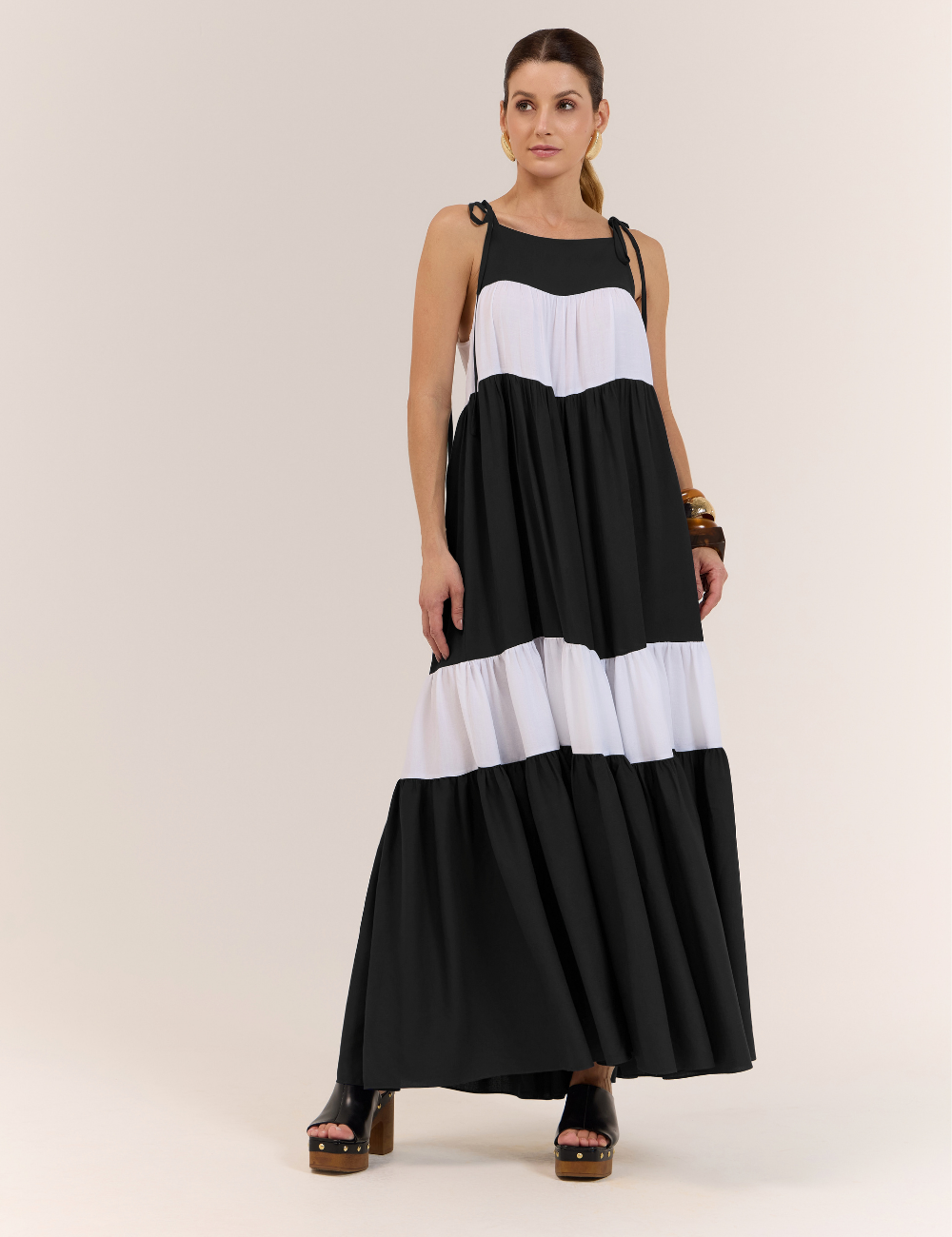 Vestido Longo Amplo Bicolor