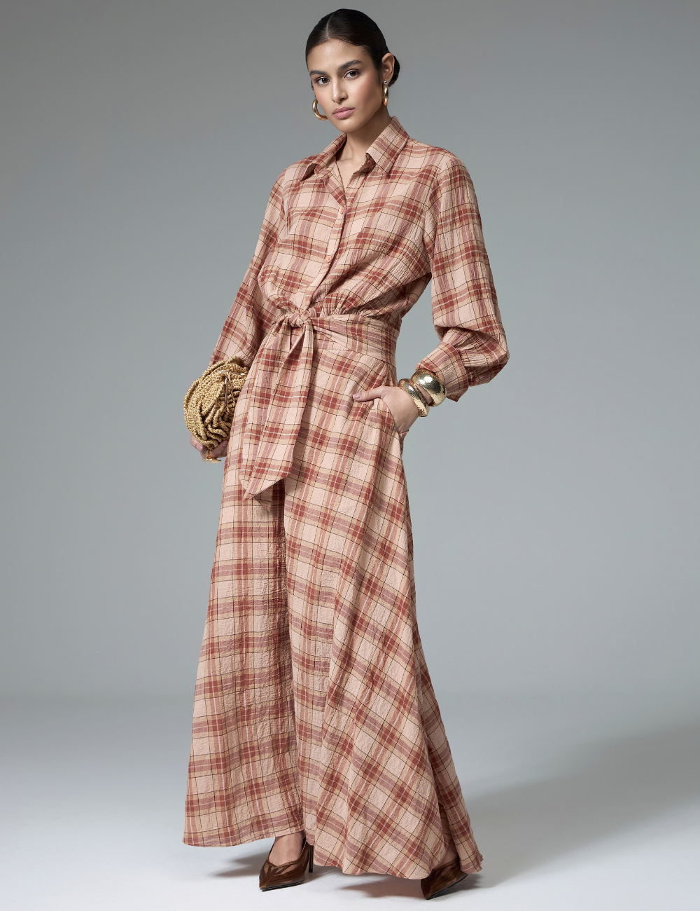 Conjunto Xadrez Marrom com Saia