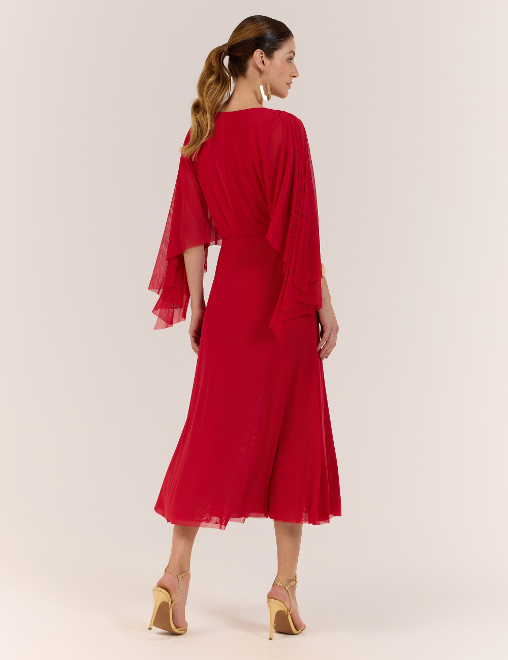Vestido Midi Vermelho Transpassado em Tule