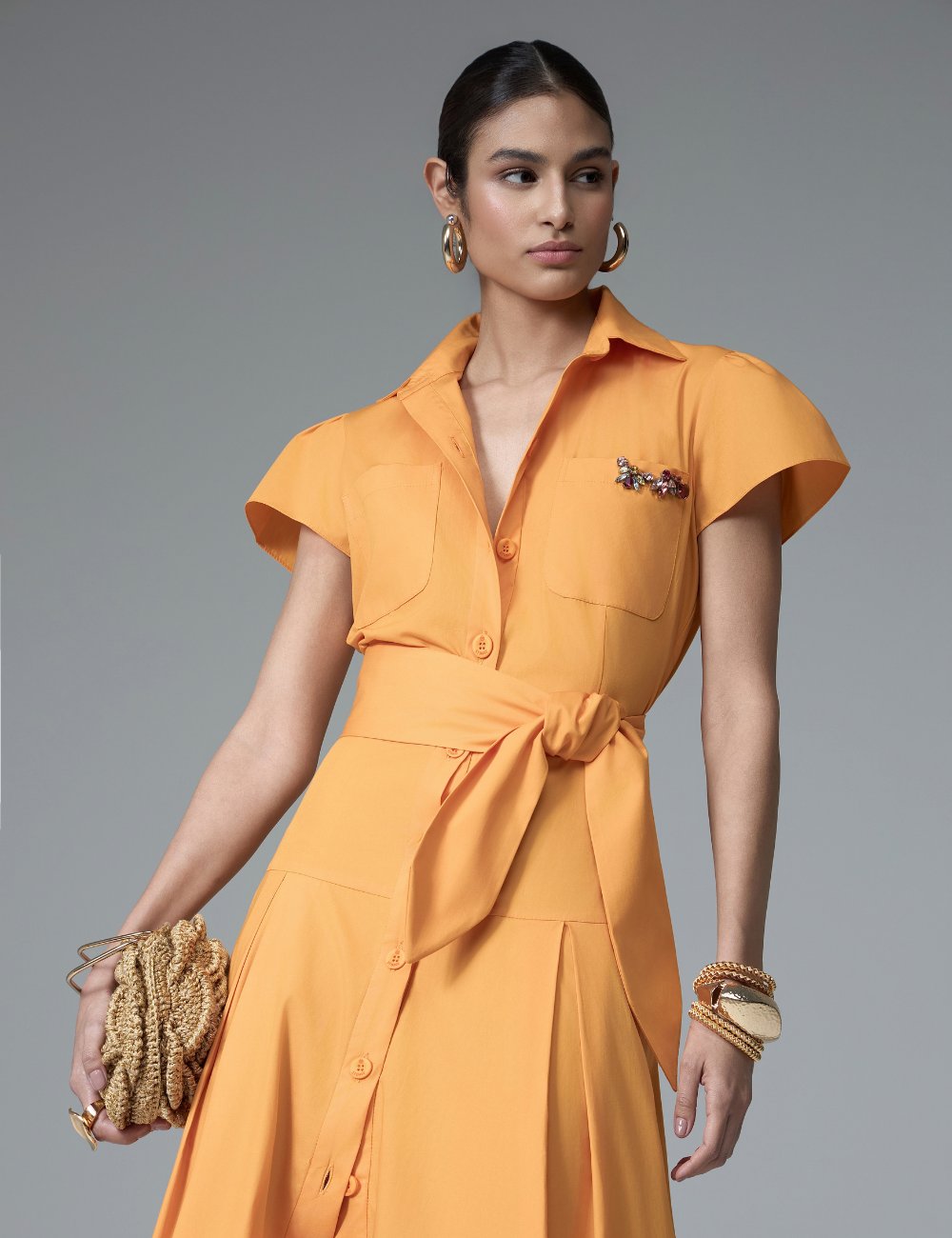 Chemise Longo Laranja com Pedrarias