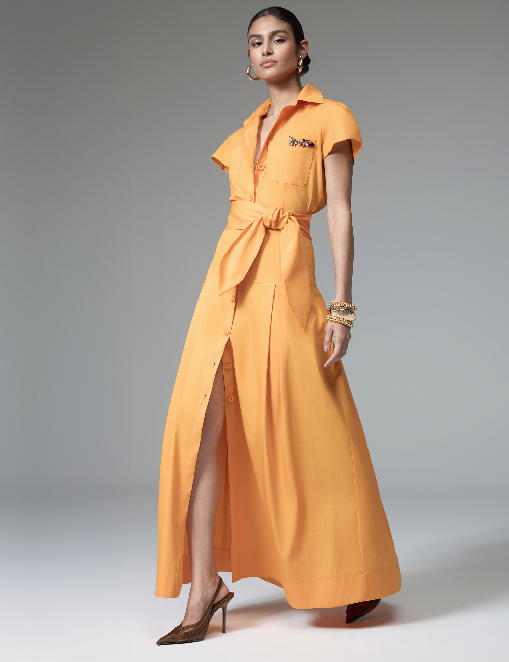 Chemise Longo Laranja com Pedrarias