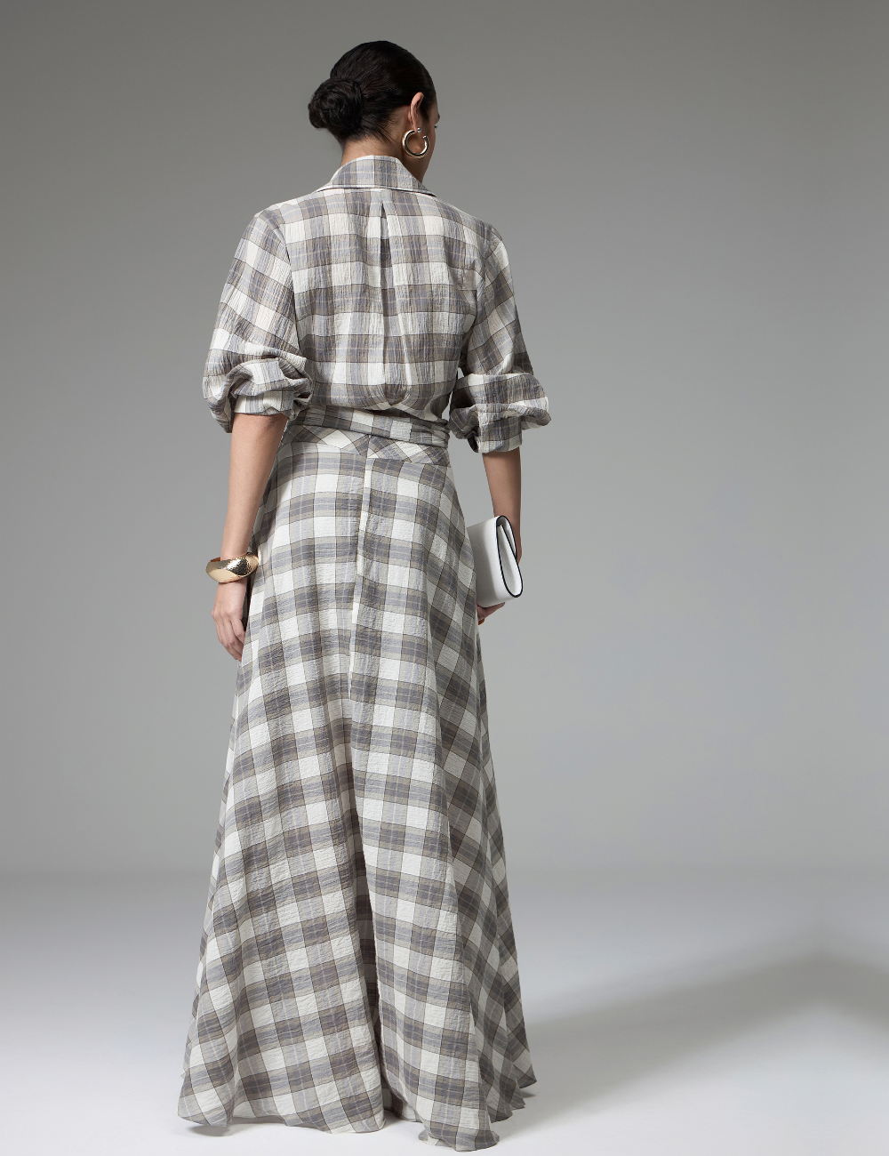 Conjunto Xadrez Cinza com Saia