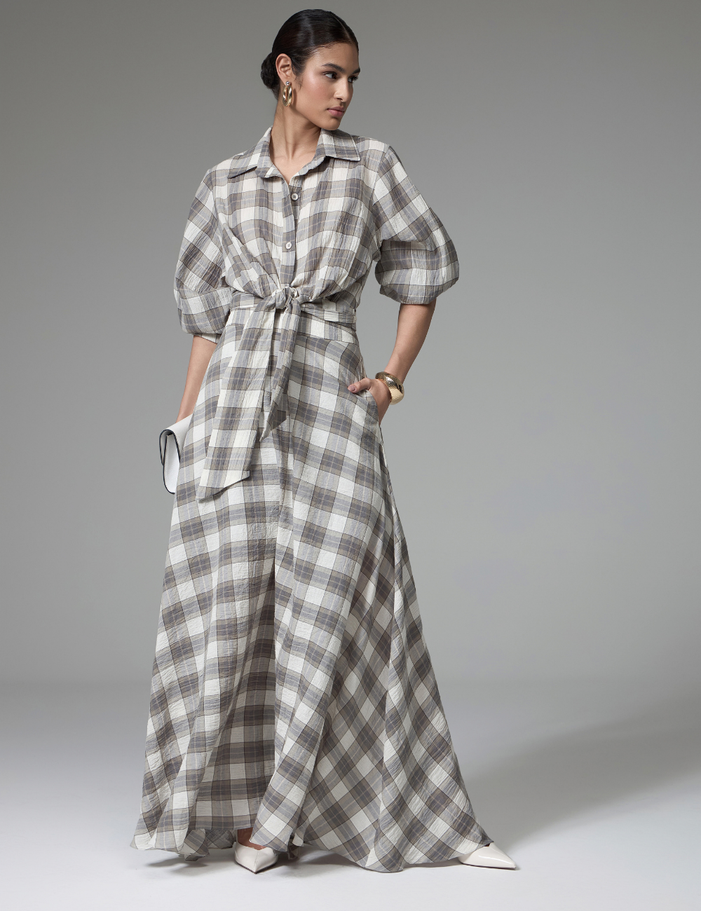 Conjunto Xadrez Cinza com Saia