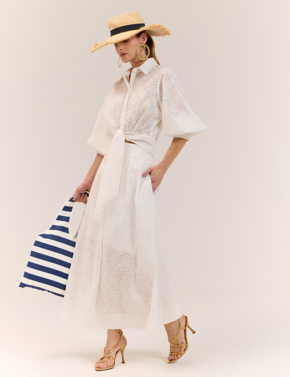 Saia Midi Off White em Laise